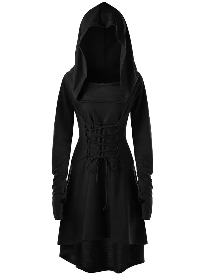 Trendy Long Sleeve Solid Color Hooded Dresses