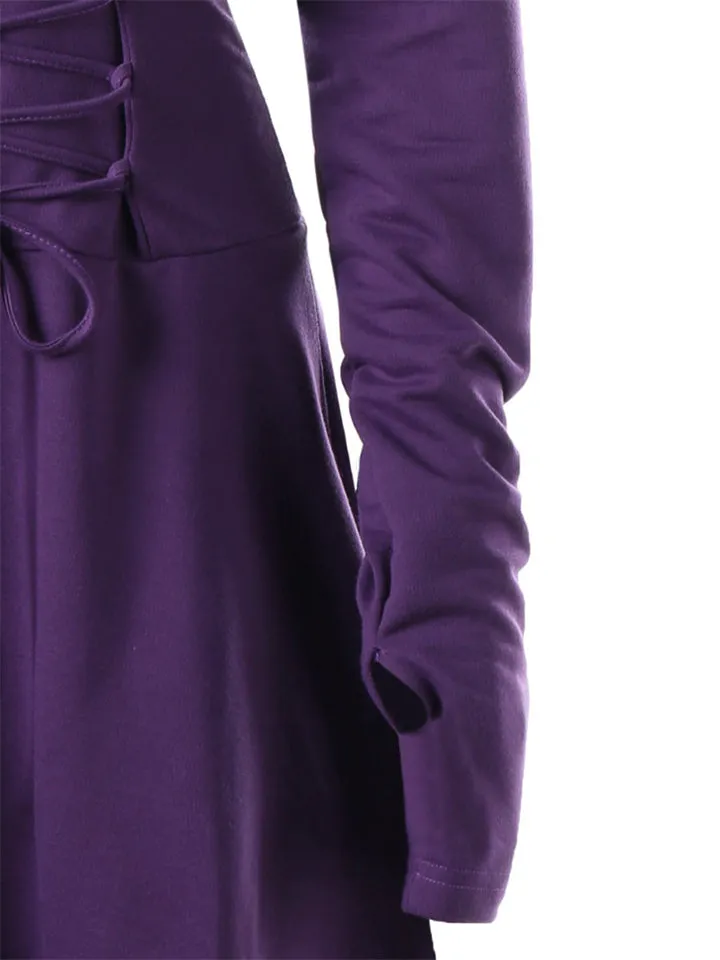 Trendy Long Sleeve Solid Color Hooded Dresses