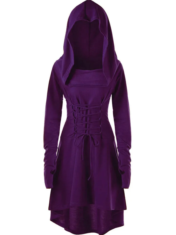 Trendy Long Sleeve Solid Color Hooded Dresses