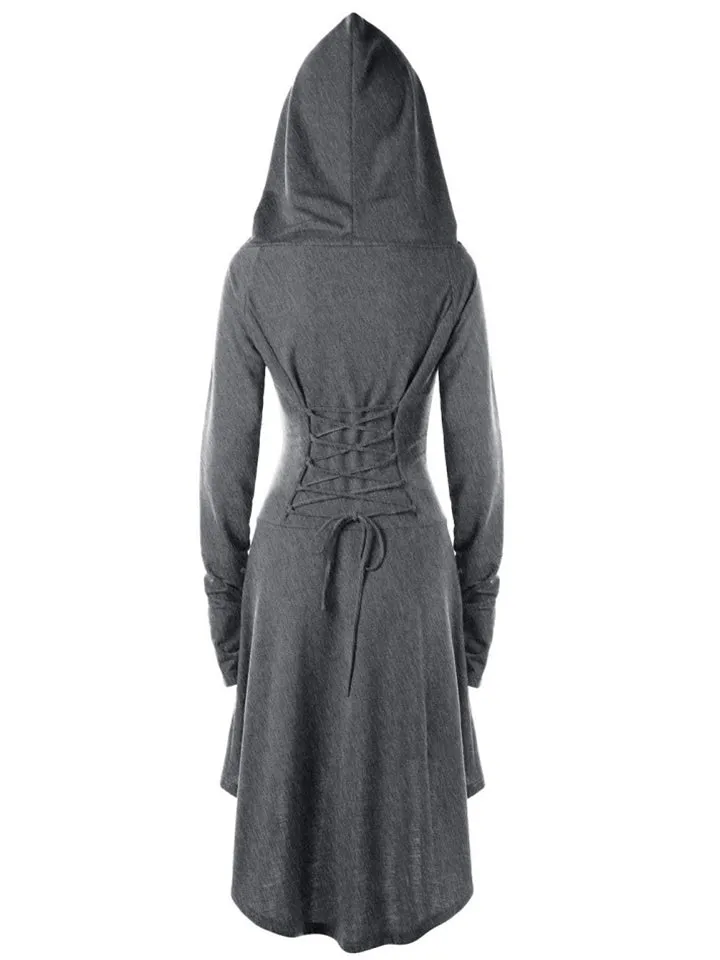 Trendy Long Sleeve Solid Color Hooded Dresses
