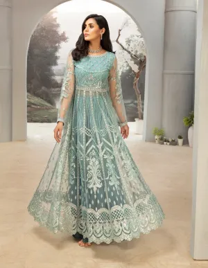 Trendy Pakistani Maxi Dress In Light Turquoise Color # C2073