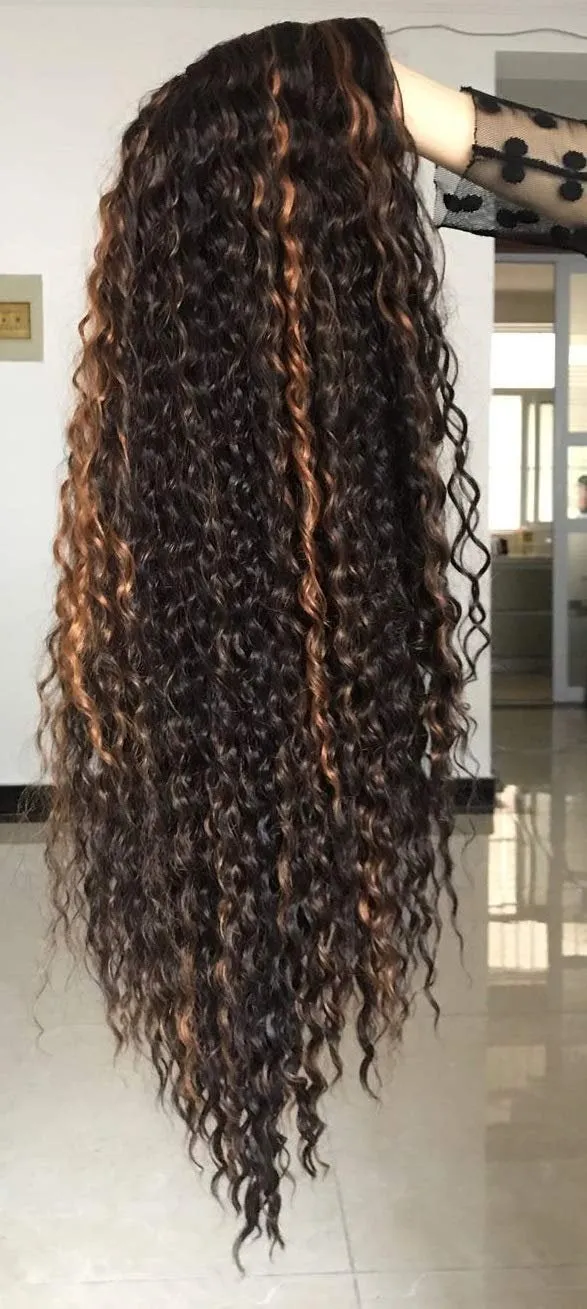 Trendy Wig Wet and Wavy Kinky Brown on Black Ombre Heat Resistant Natural Human Hair Feel Synthetic Wig 26 Inches  /- Free Shipping Included