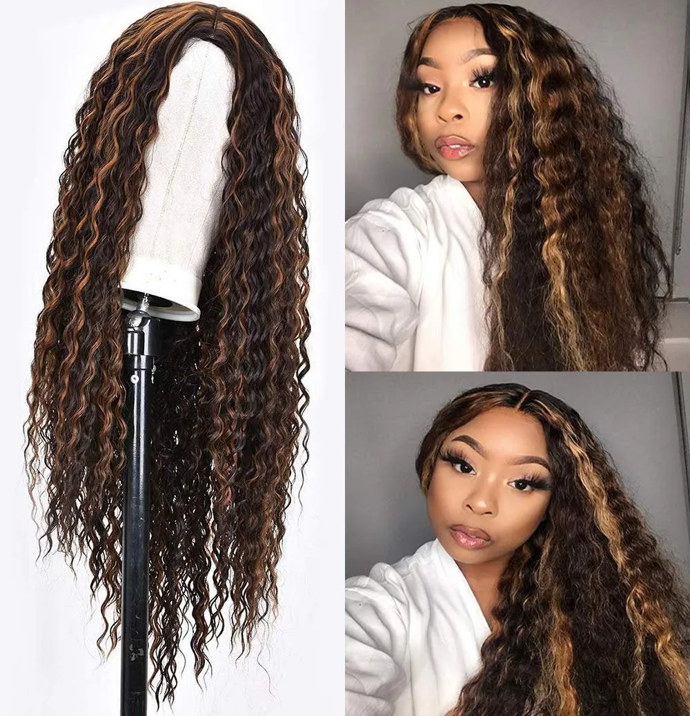 Trendy Wig Wet and Wavy Kinky Brown on Black Ombre Heat Resistant Natural Human Hair Feel Synthetic Wig 26 Inches  /- Free Shipping Included