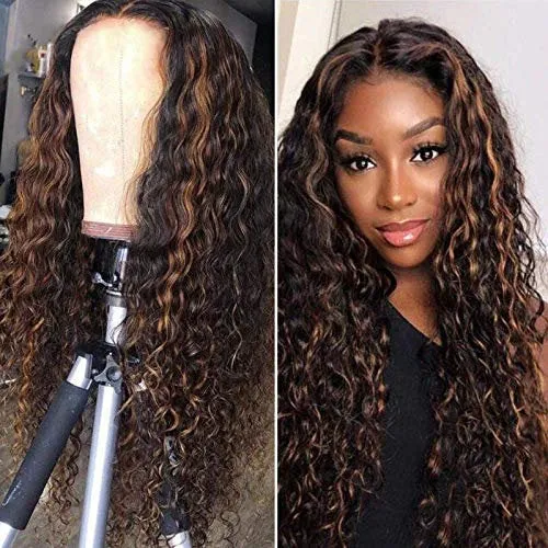 Trendy Wig Wet and Wavy Kinky Brown on Black Ombre Heat Resistant Natural Human Hair Feel Synthetic Wig 26 Inches  /- Free Shipping Included