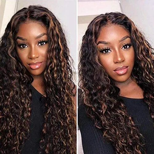 Trendy Wig Wet and Wavy Kinky Brown on Black Ombre Heat Resistant Natural Human Hair Feel Synthetic Wig 26 Inches  /- Free Shipping Included