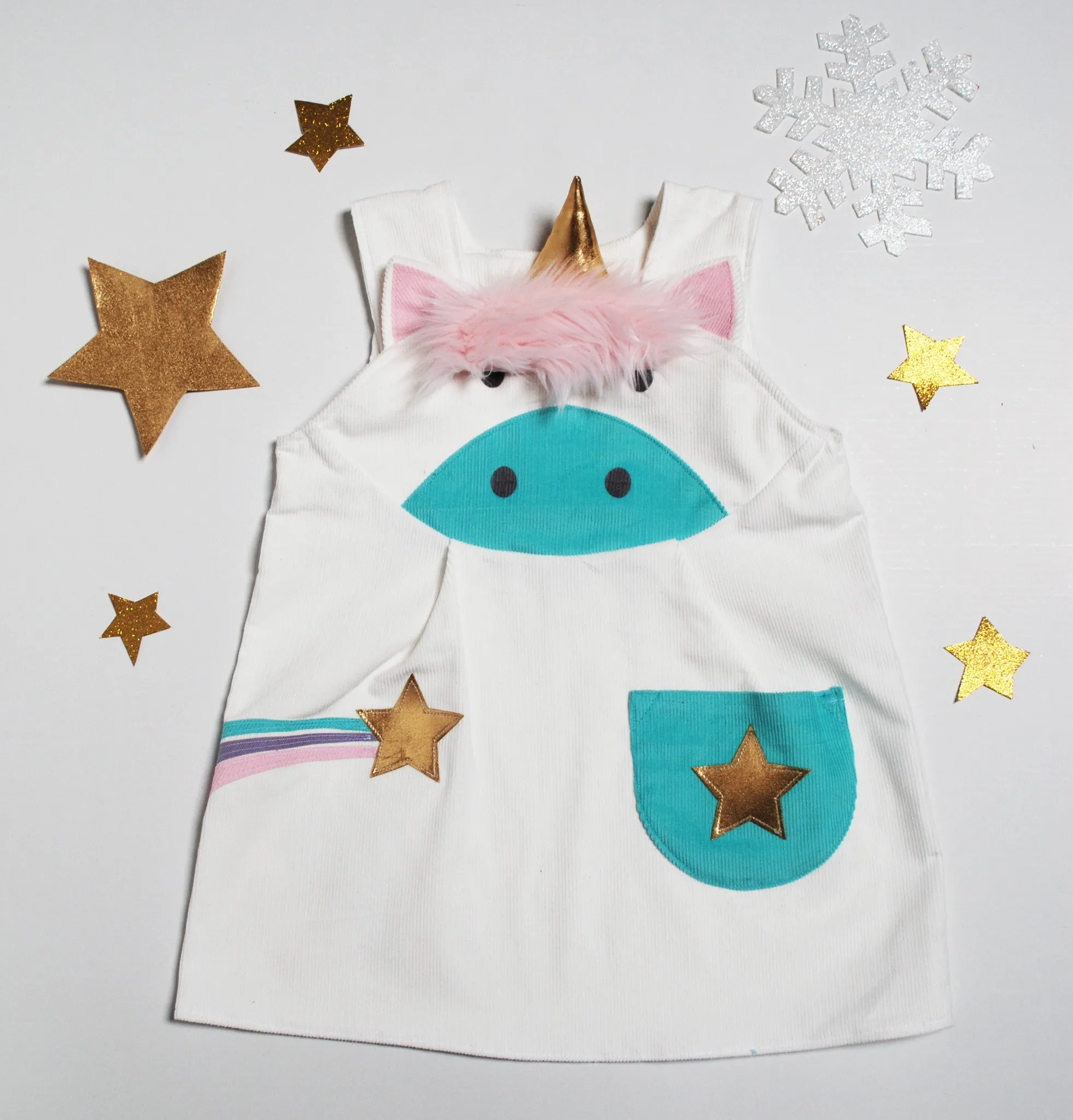 Unicorn Pinafore Dress in Ivory