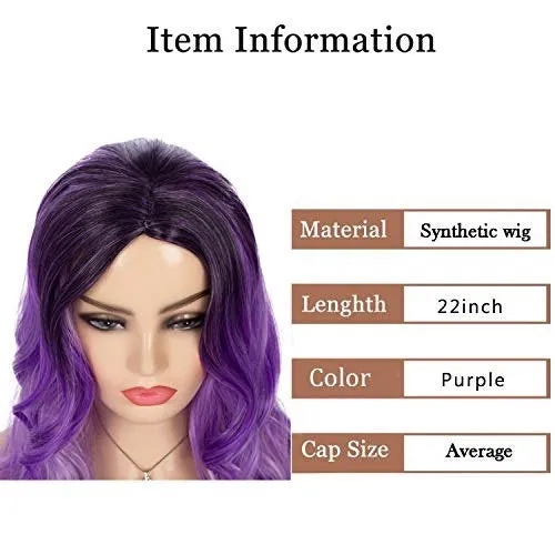 Unique Beautiful Natural Looking | Wavy Ombre Purple | Hand Dyed 22" | Human Hair Look and Feel Trendy Wig | Non Lace Wig | Mermaid Waves