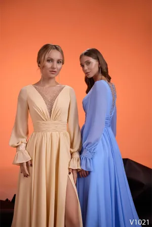 V neck A line formal dress | Dresses for mom of groom | KatrinFAVOR
