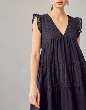 V-Neck Eyelet Dress