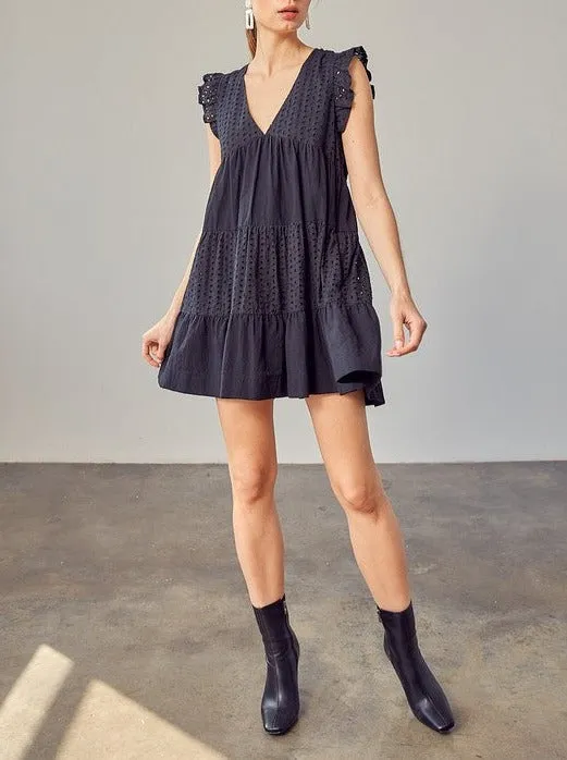 V-Neck Eyelet Dress