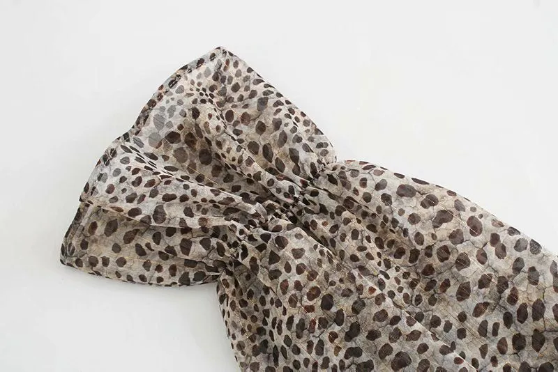 V-neck Leopard Single-breasted Lace-up Mini Dresses