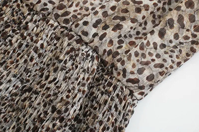 V-neck Leopard Single-breasted Lace-up Mini Dresses
