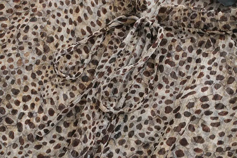 V-neck Leopard Single-breasted Lace-up Mini Dresses
