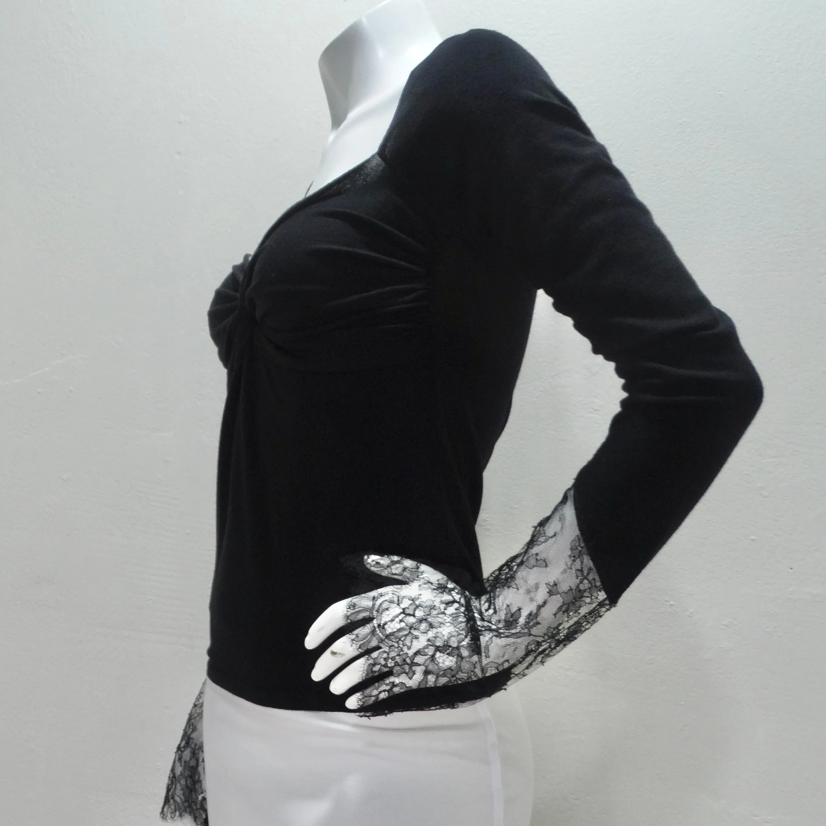 Valentino Long Sleeve Twist Motif Lace Blouse