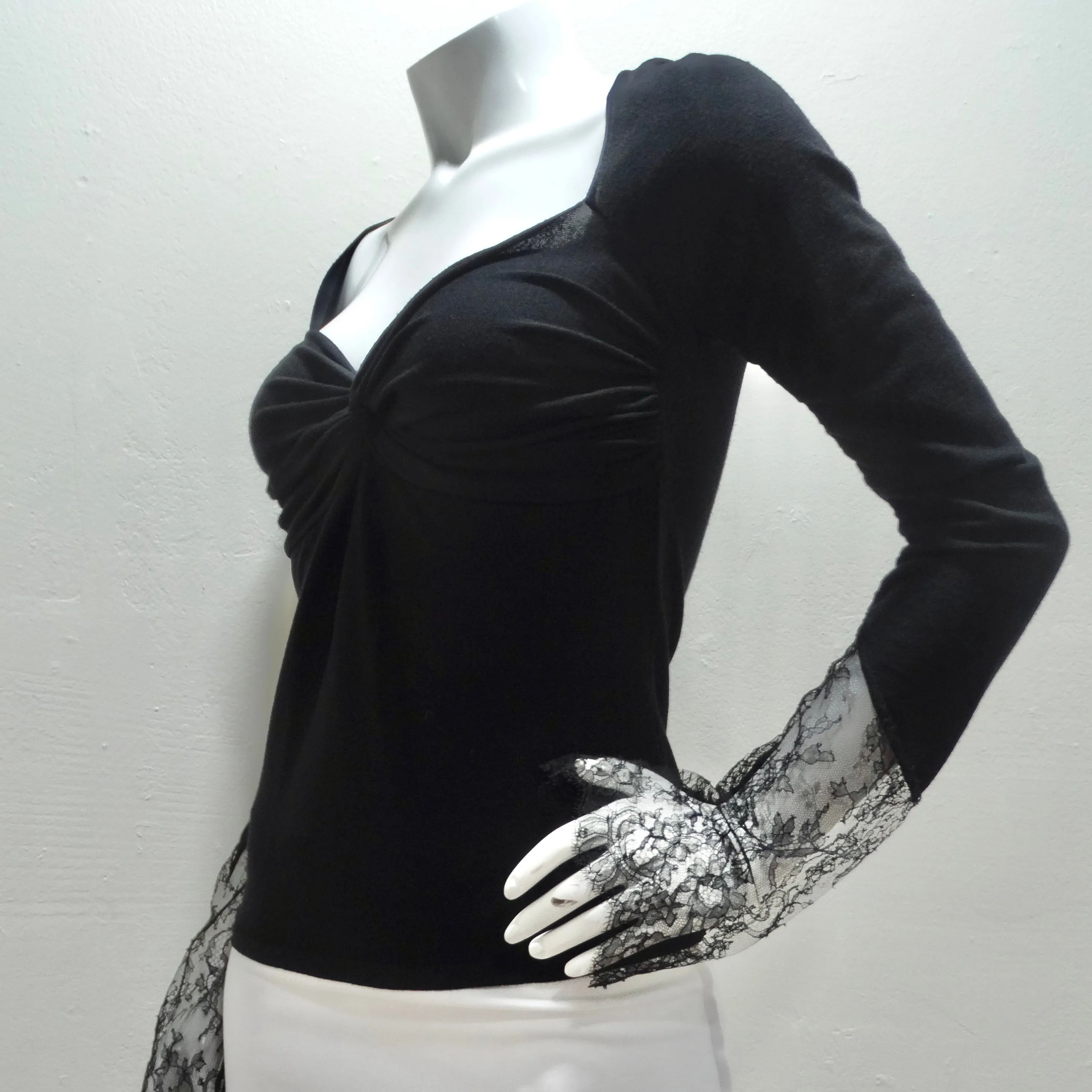 Valentino Long Sleeve Twist Motif Lace Blouse