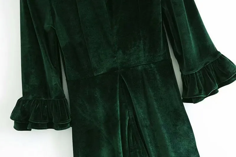 Velvet Flared Sleeve Vintage Splicing Mini Dresses