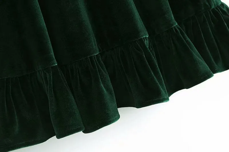 Velvet Flared Sleeve Vintage Splicing Mini Dresses