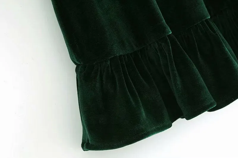 Velvet Flared Sleeve Vintage Splicing Mini Dresses