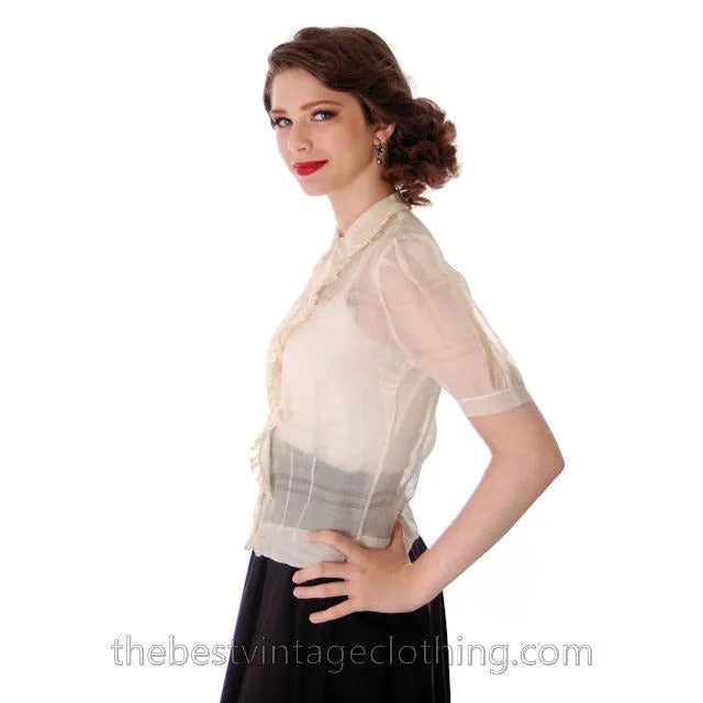 Vintage 1930s Blouse Sheer Gauze Details Small Bambergers