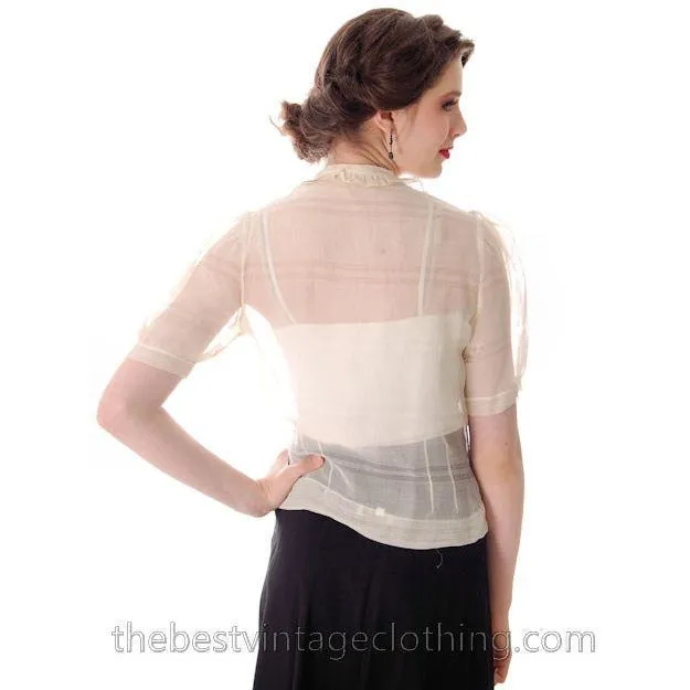 Vintage 1930s Blouse Sheer Gauze Details Small Bambergers