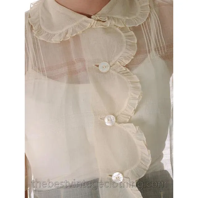 Vintage 1930s Blouse Sheer Gauze Details Small Bambergers