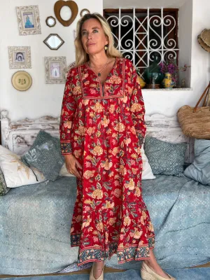 Vintage dress  red flower Boho