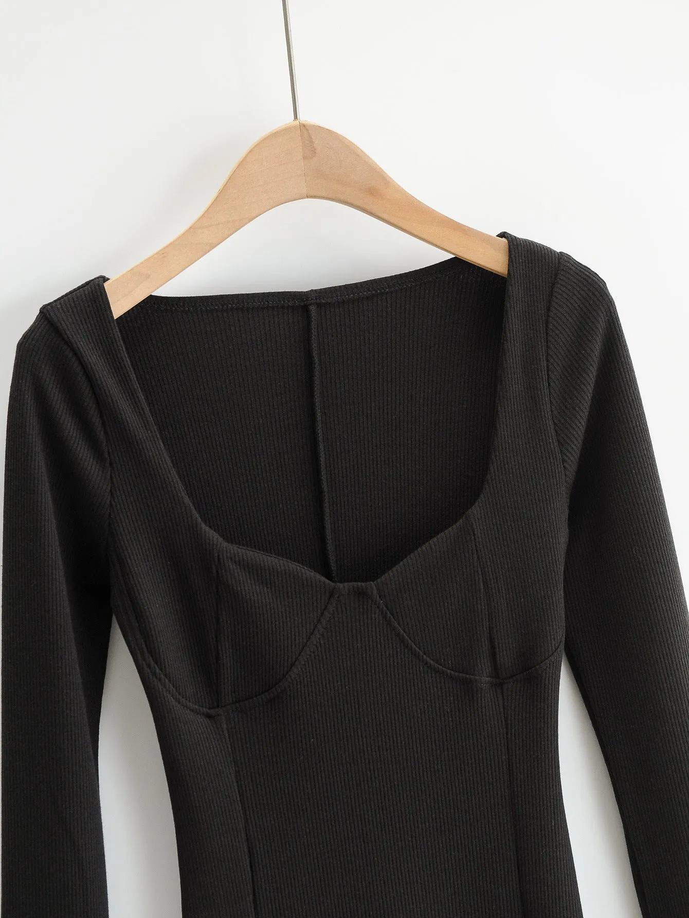 Vintage Square Collar Knit Sweater Midi Dresses