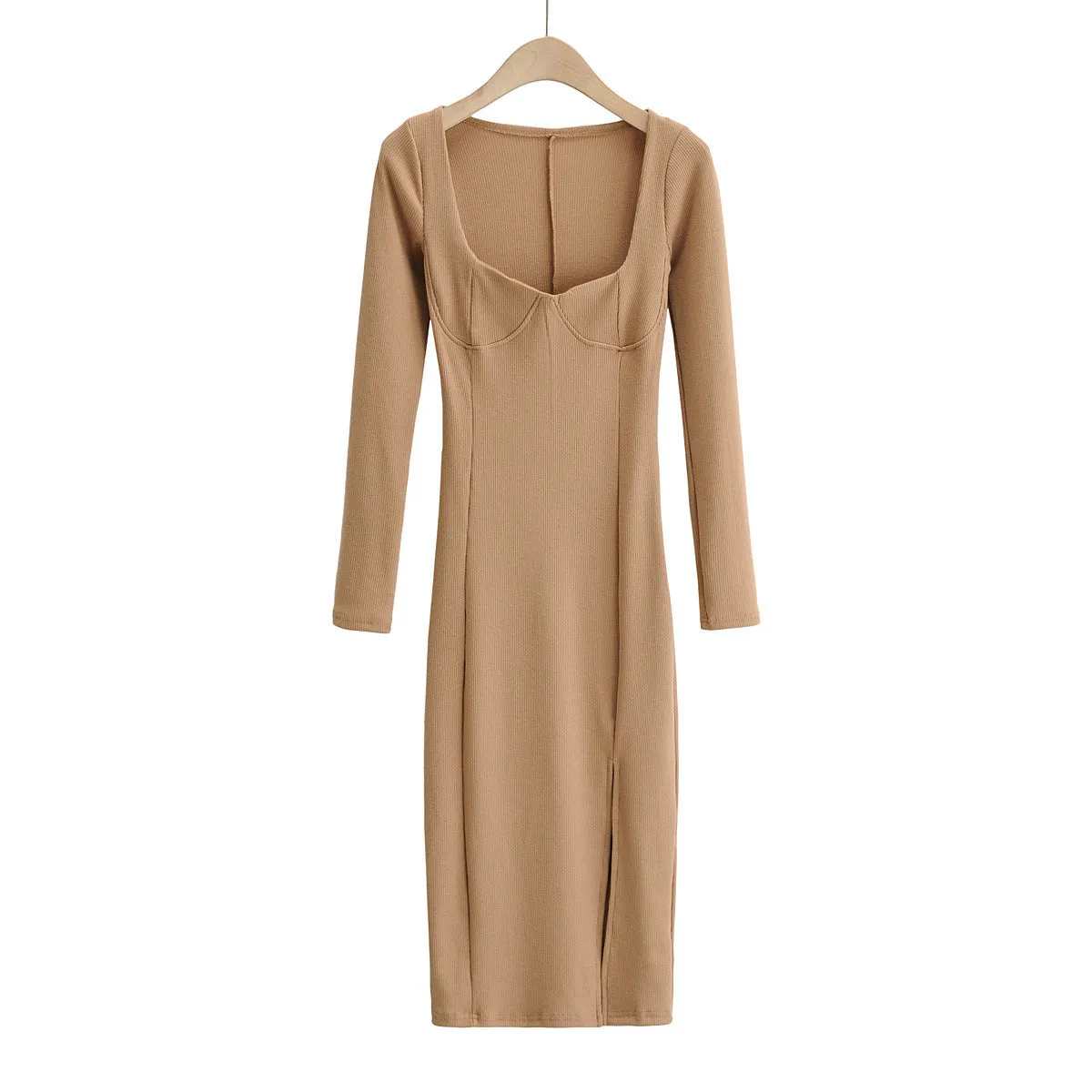 Vintage Square Collar Knit Sweater Midi Dresses