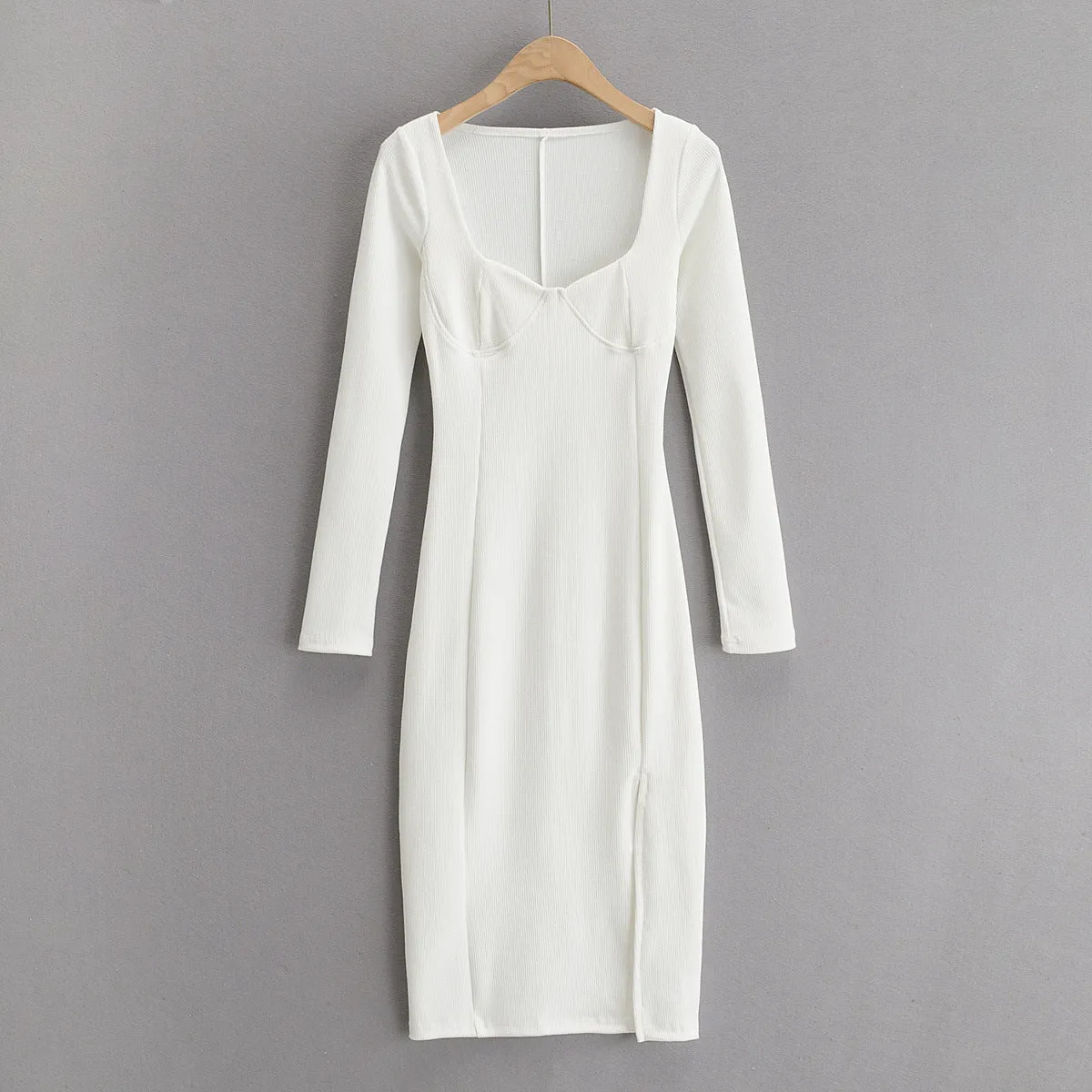 Vintage Square Collar Knit Sweater Midi Dresses