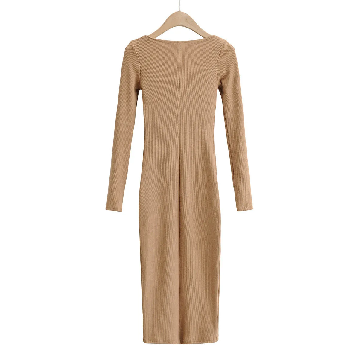 Vintage Square Collar Knit Sweater Midi Dresses