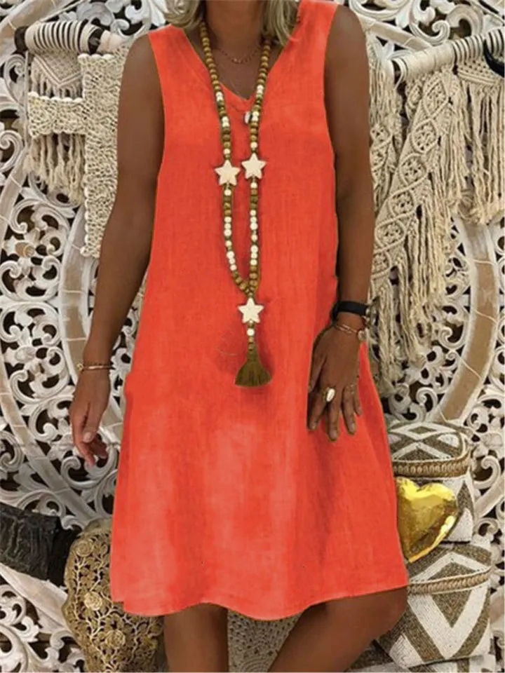 Vintage V-neck Sleeveless Summer Dresses for Women