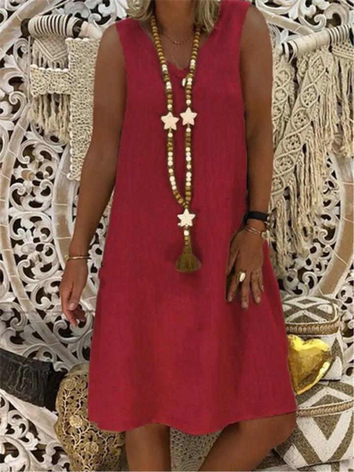 Vintage V-neck Sleeveless Summer Dresses for Women