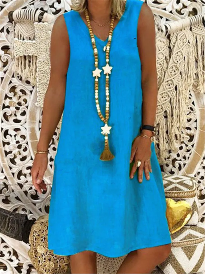 Vintage V-neck Sleeveless Summer Dresses for Women