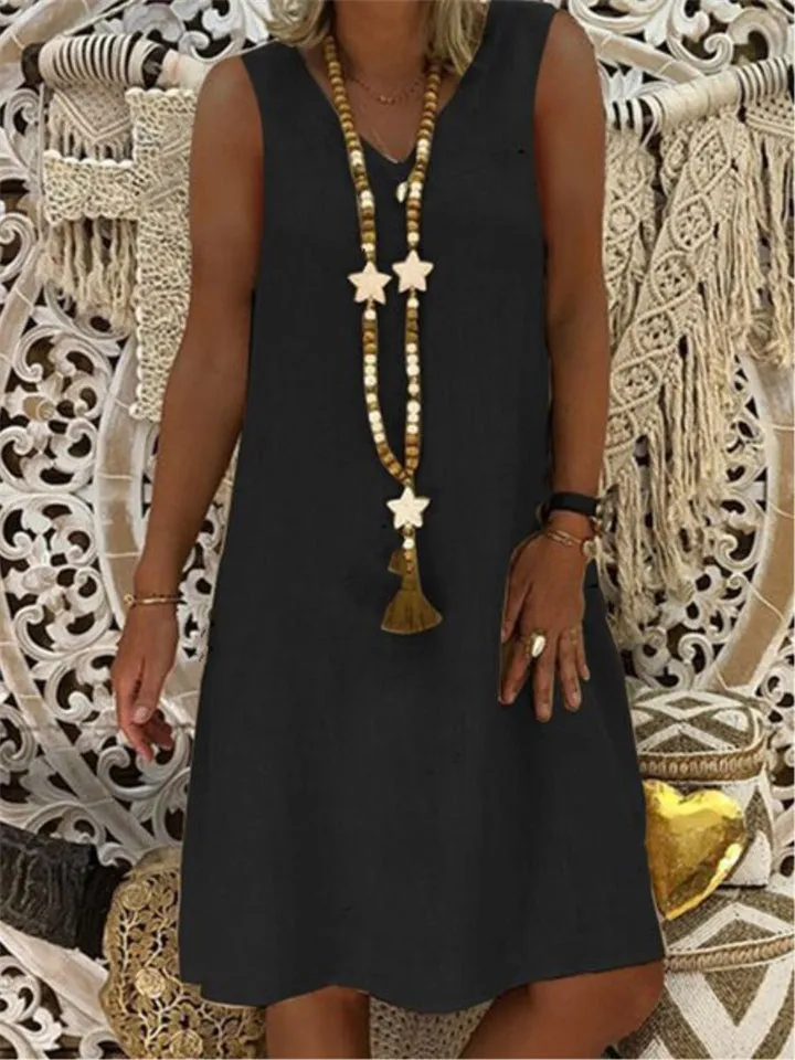 Vintage V-neck Sleeveless Summer Dresses for Women