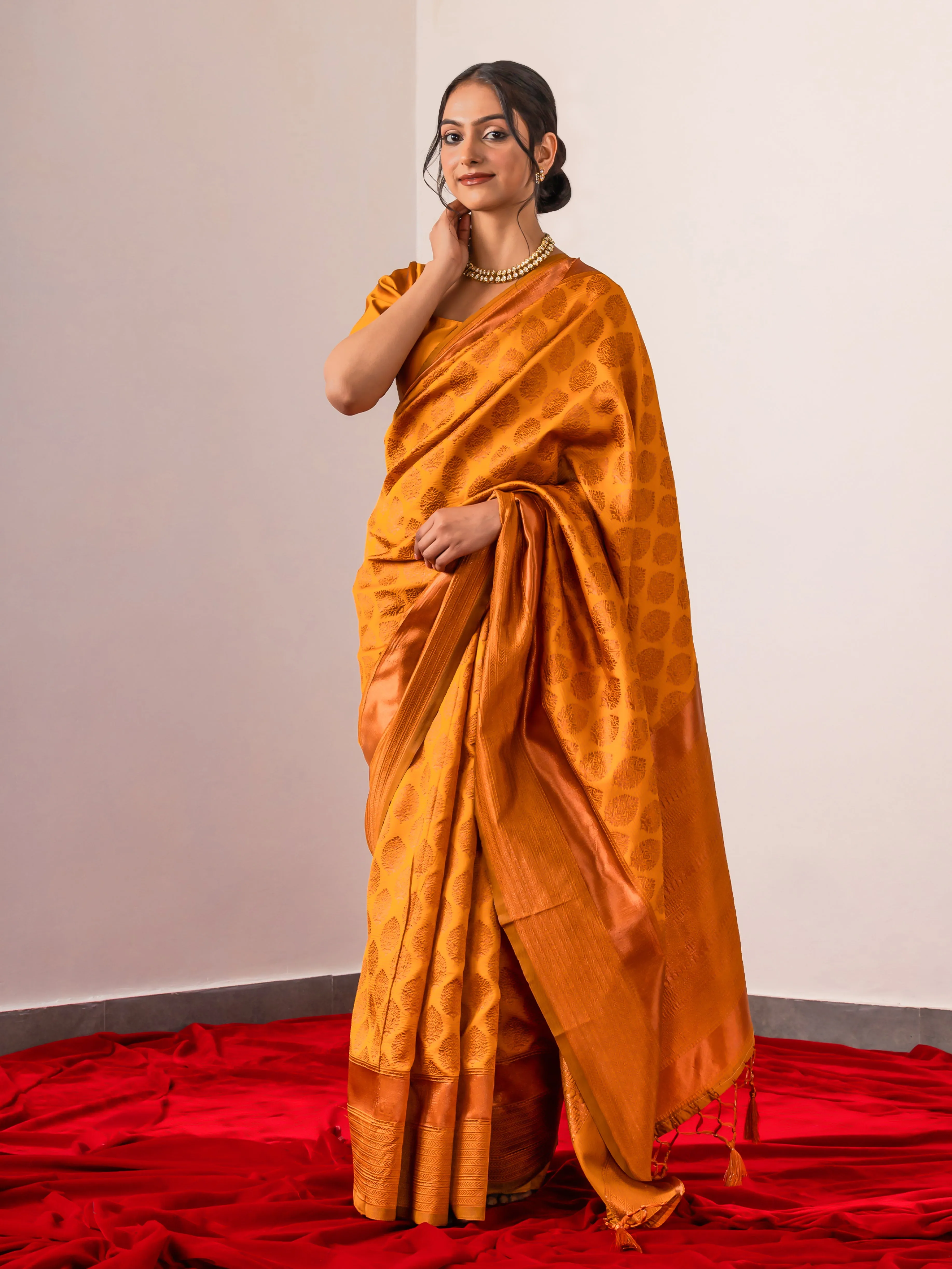 Vishesh Mustard Bronze Saree with Blouse Fabric