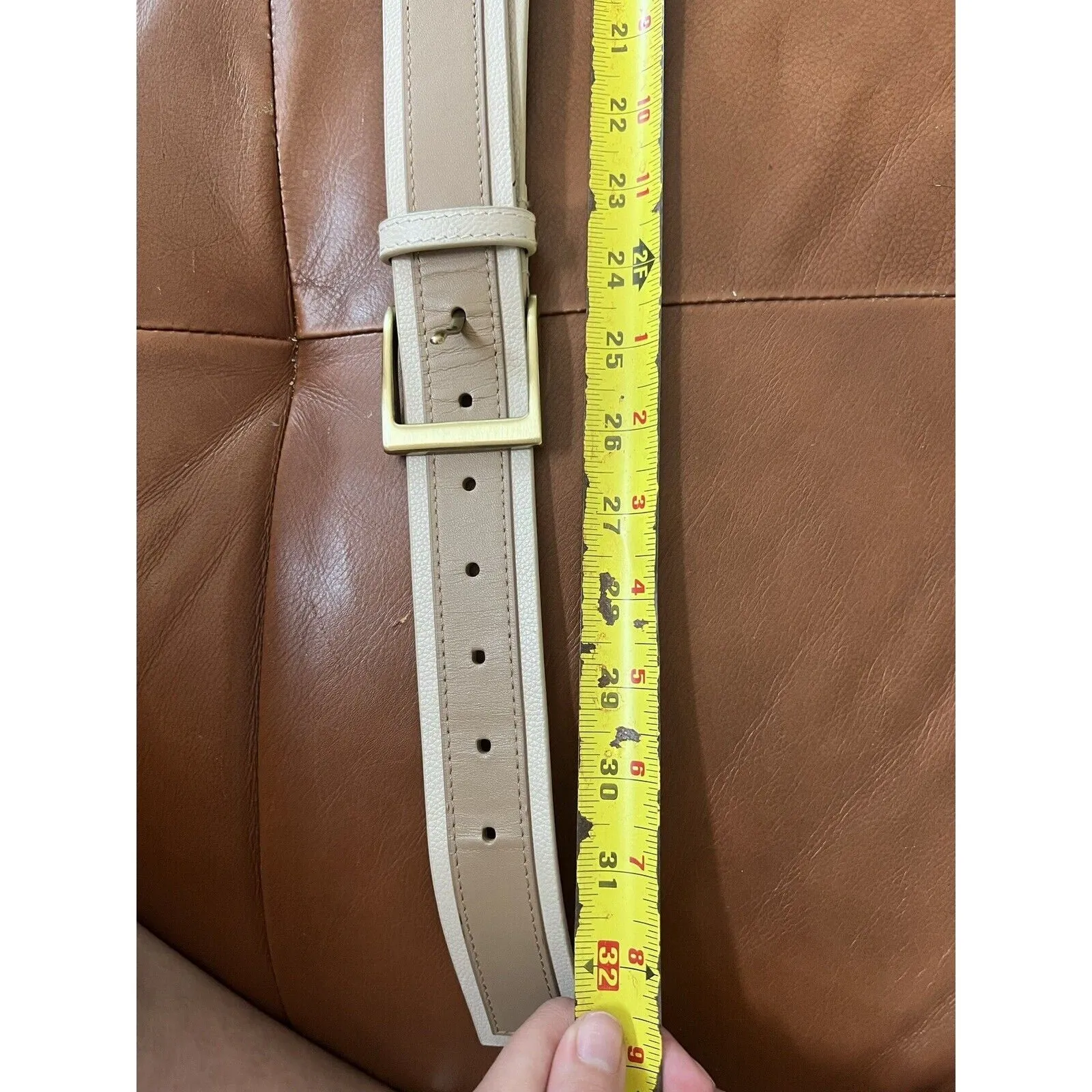 W by Worth Women's Cream Tan Double Buckle Belt – XS