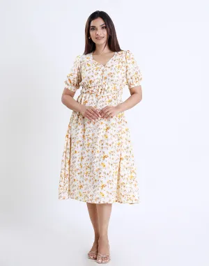 Waist Elasticated Printed Dress
