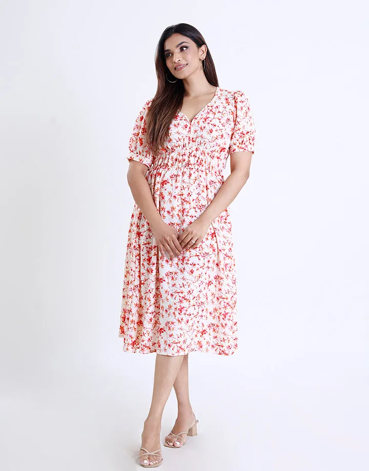 Waist Elasticated Printed Dress