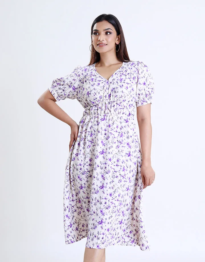 Waist Elasticated Printed Dress