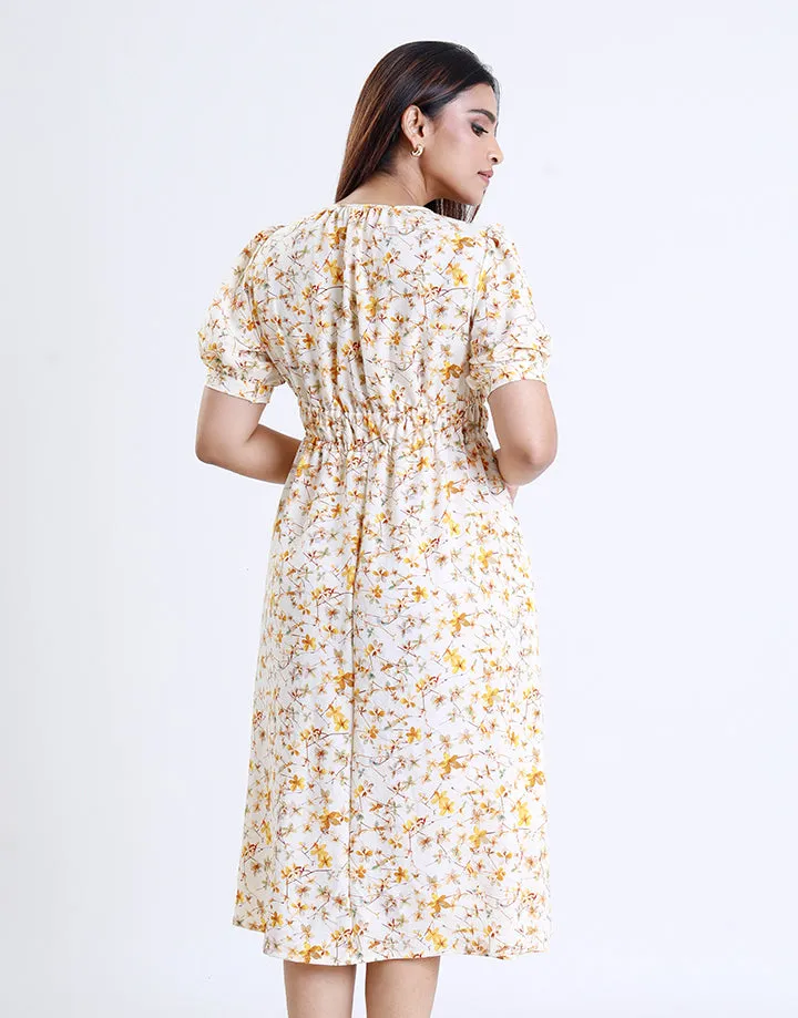 Waist Elasticated Printed Dress