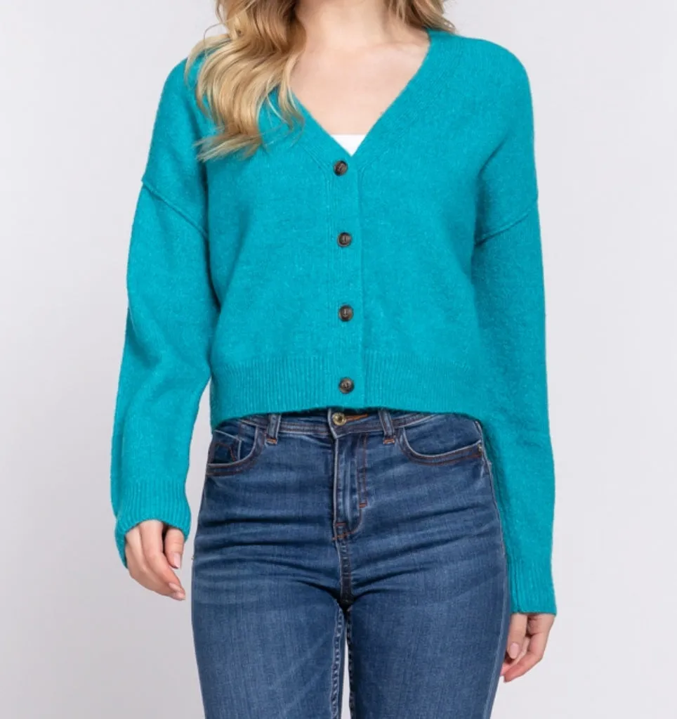 Waist Length Button Down Sweater