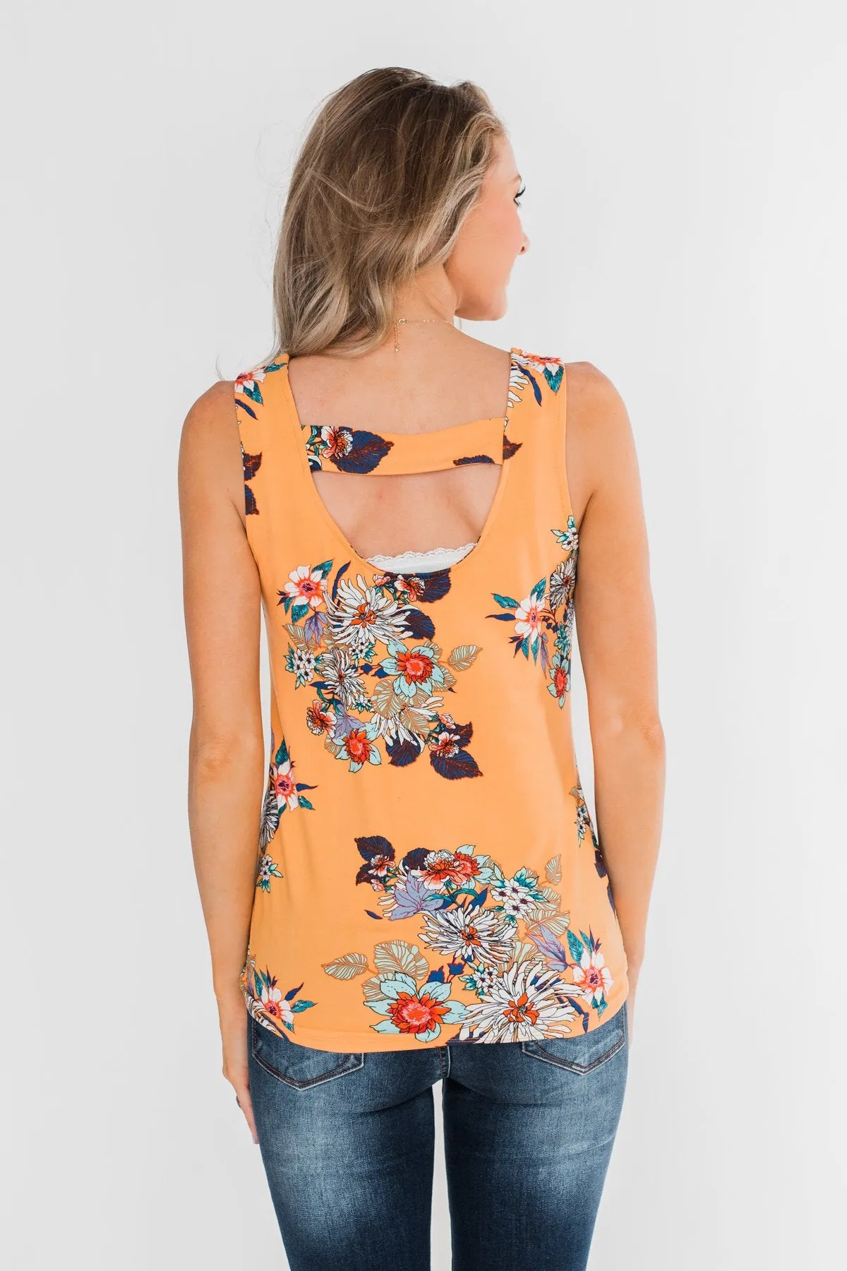 Waiting For You Floral Tank Top- Light Orange
