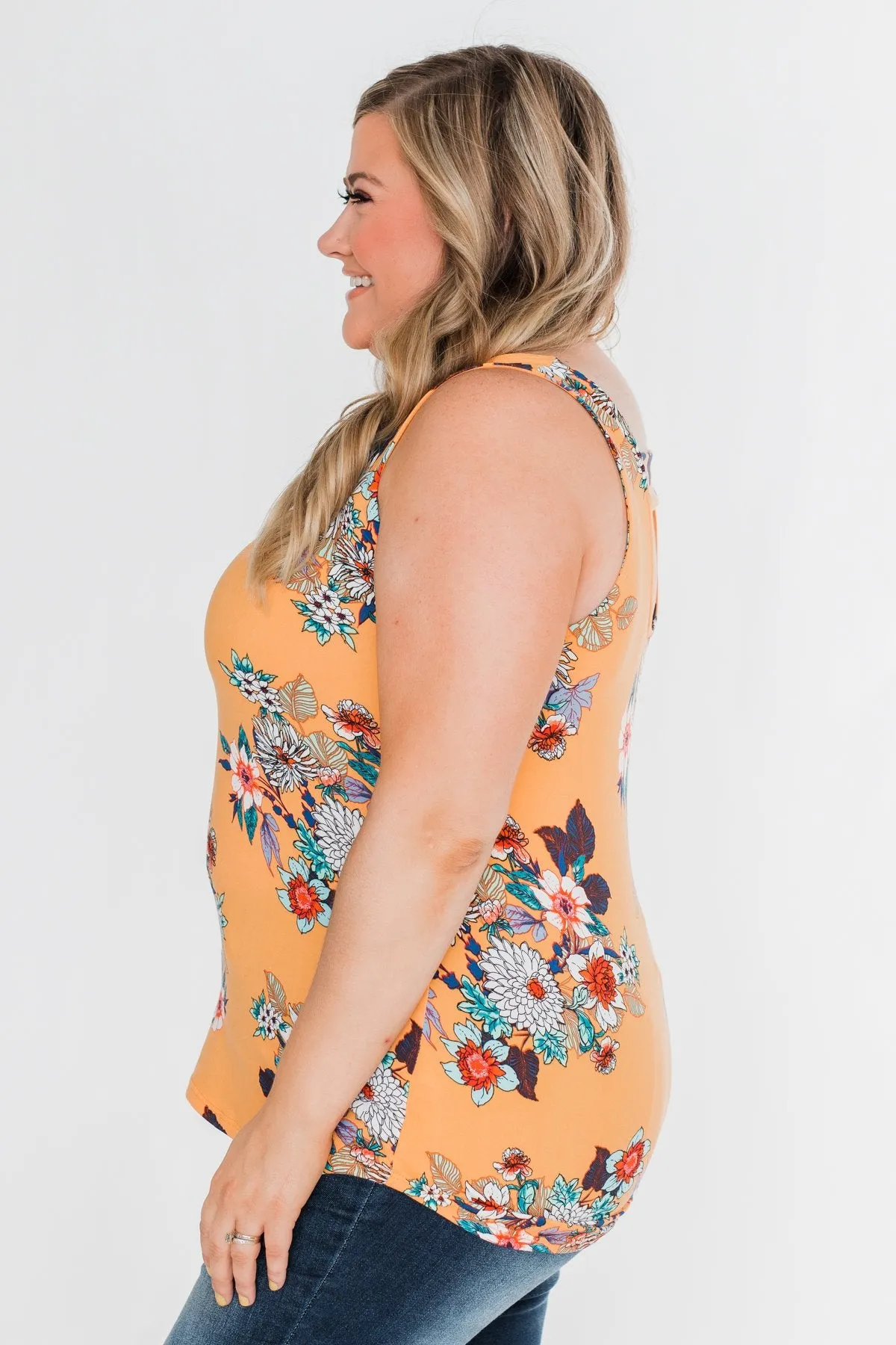 Waiting For You Floral Tank Top- Light Orange
