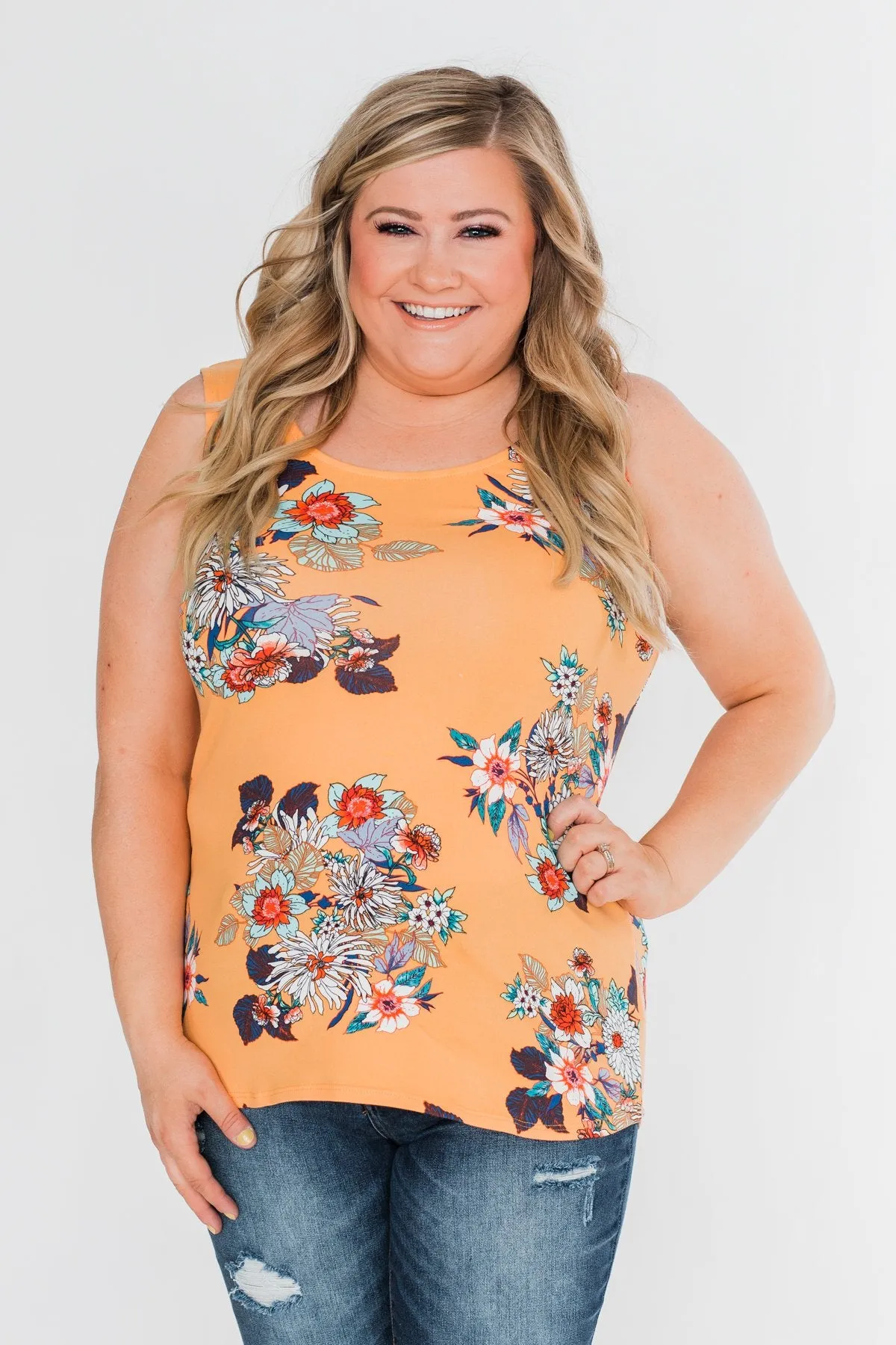 Waiting For You Floral Tank Top- Light Orange