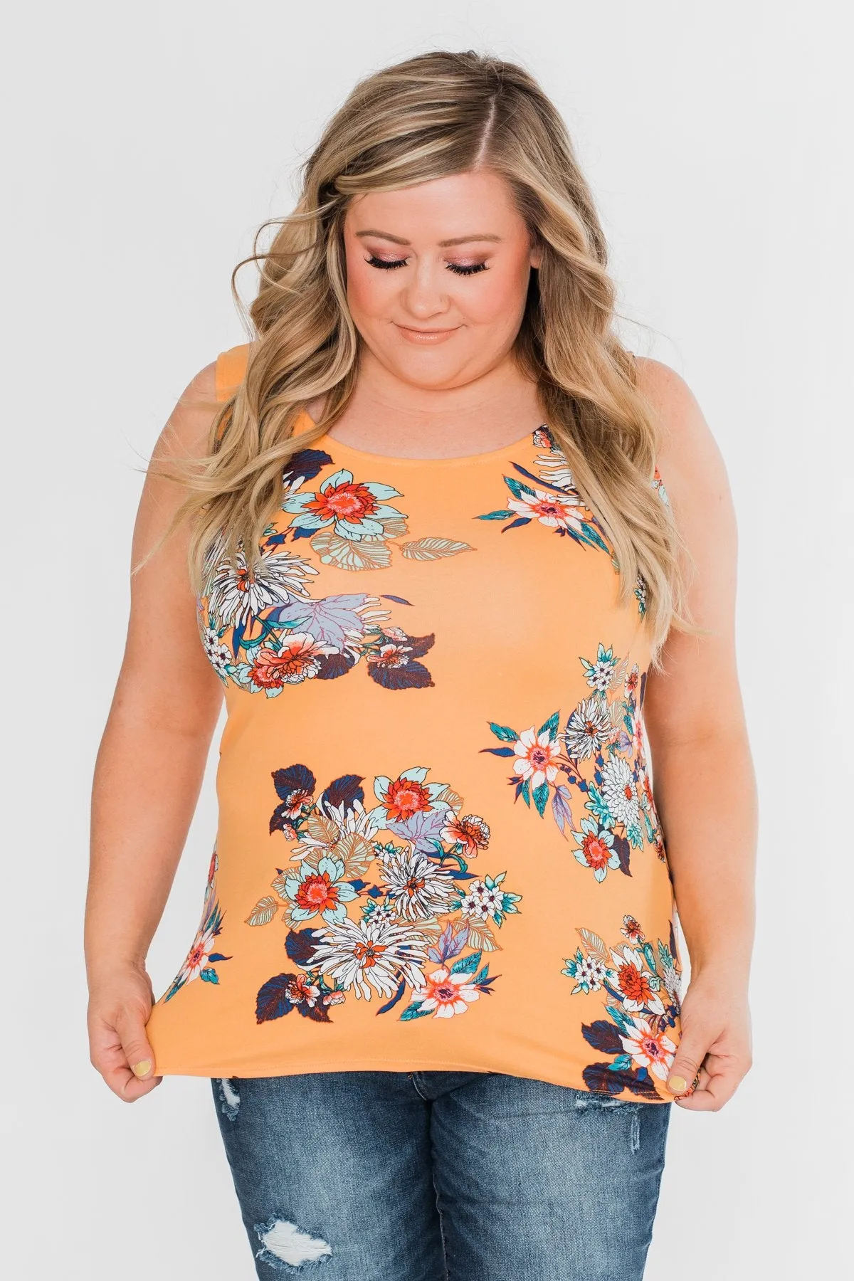 Waiting For You Floral Tank Top- Light Orange