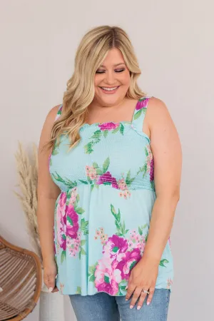 Want Your Attention Floral Tank- Light Blue