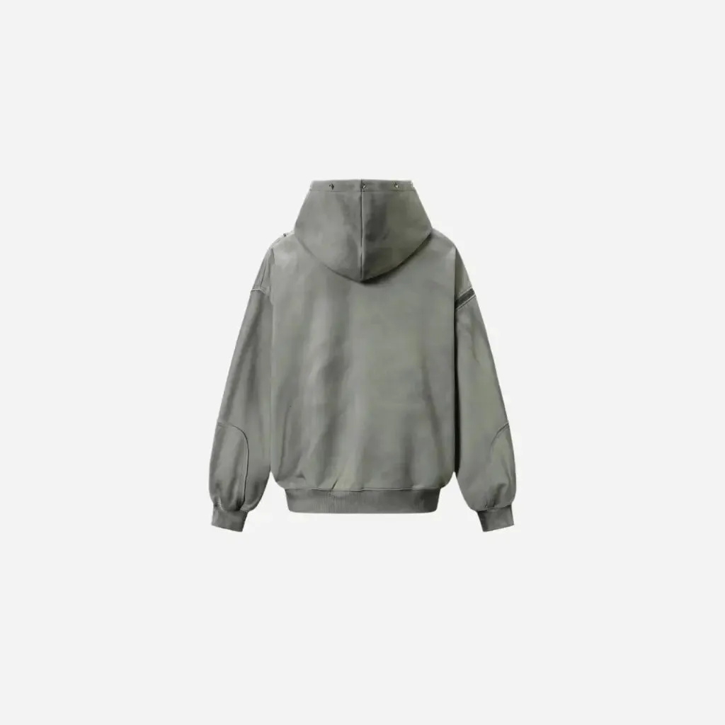 Washed Distressed Rivet Zipper Hoodie