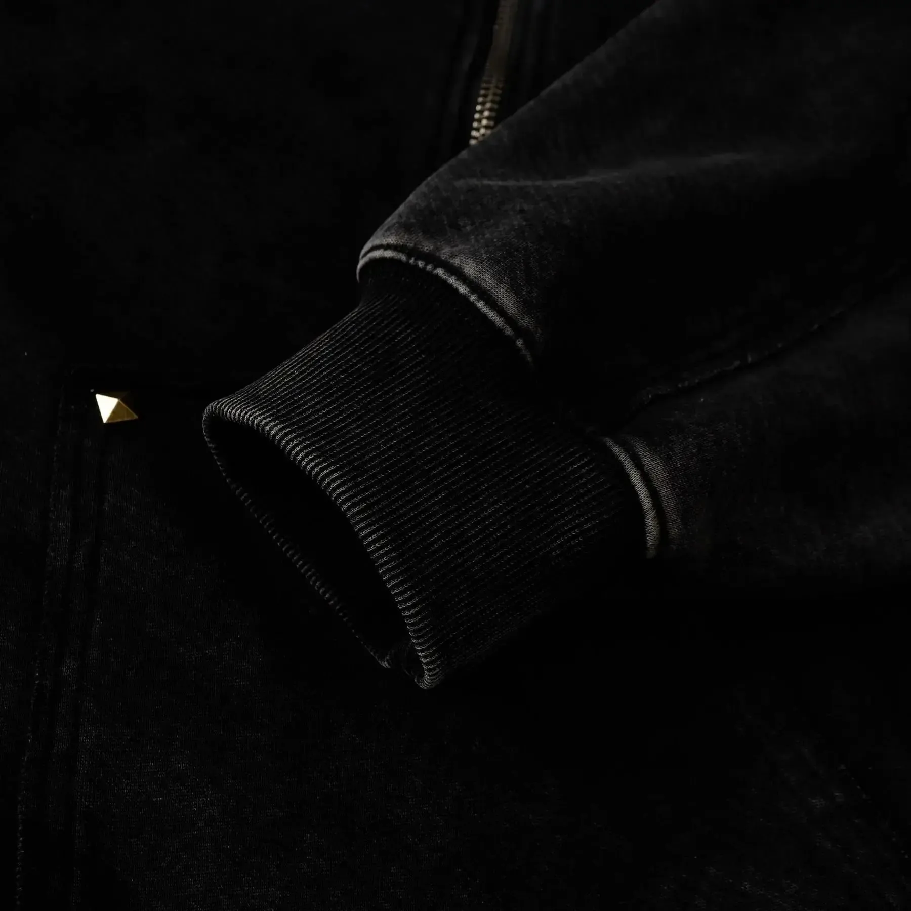 Washed Distressed Rivet Zipper Hoodie