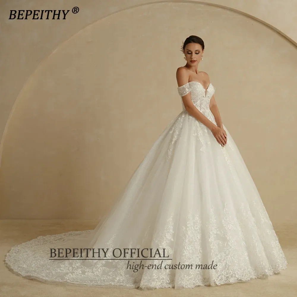 Wedding Dress For Women Ivory Glitter Skirt Sleeveless Court Train Vintage