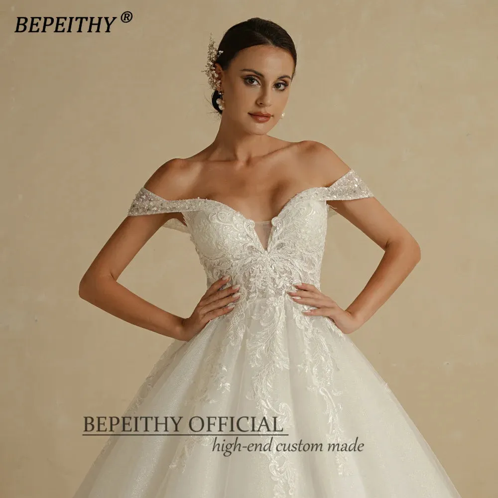 Wedding Dress For Women Ivory Glitter Skirt Sleeveless Court Train Vintage